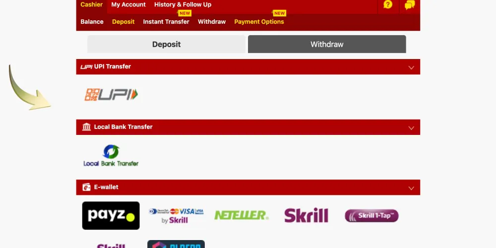 choose a deposit method